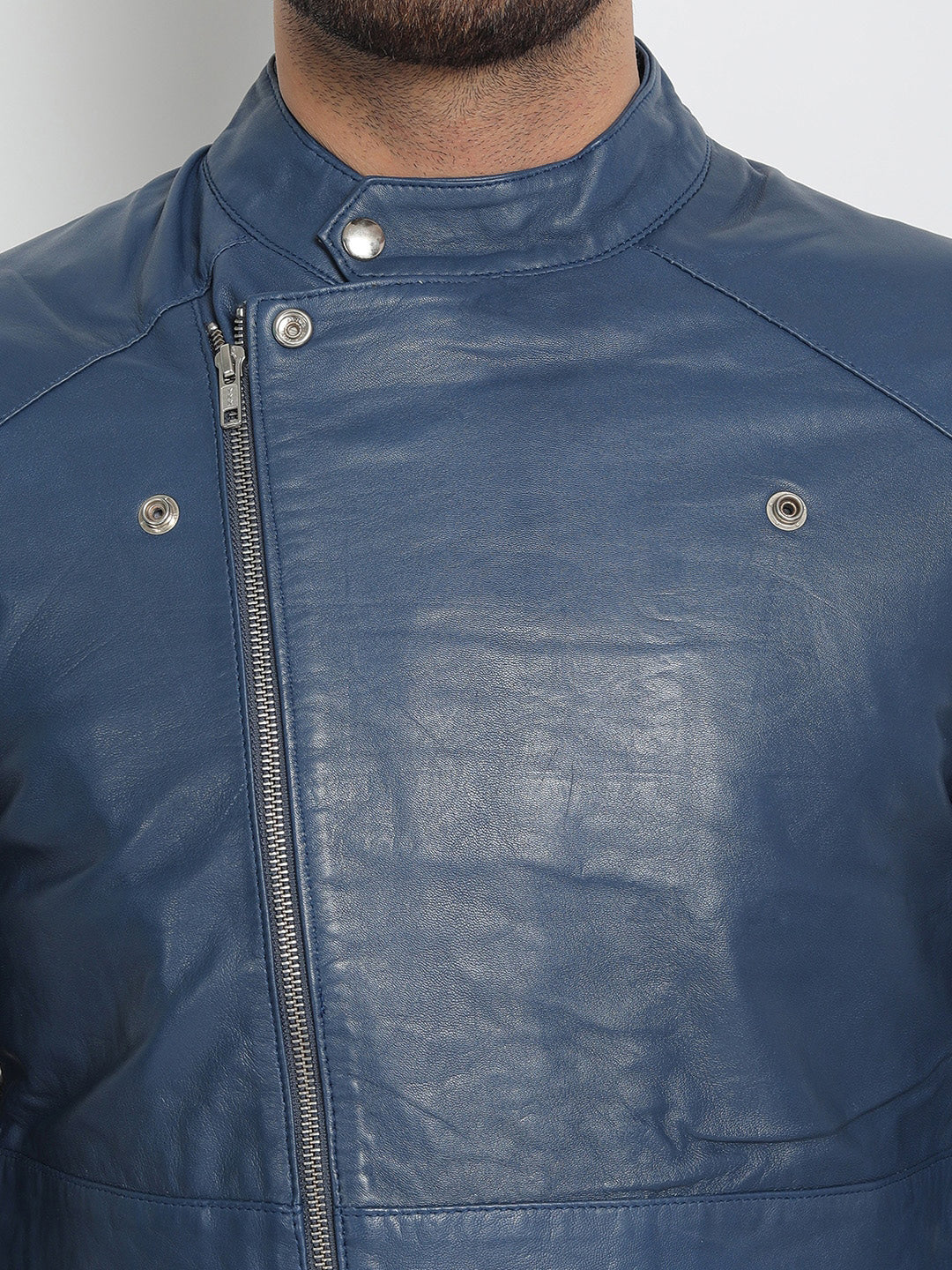 Blau-schwarze leichte Biker-Lederjacke