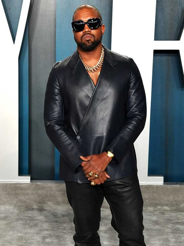 Kanye West Kimono Wrap Black Leather Blazer