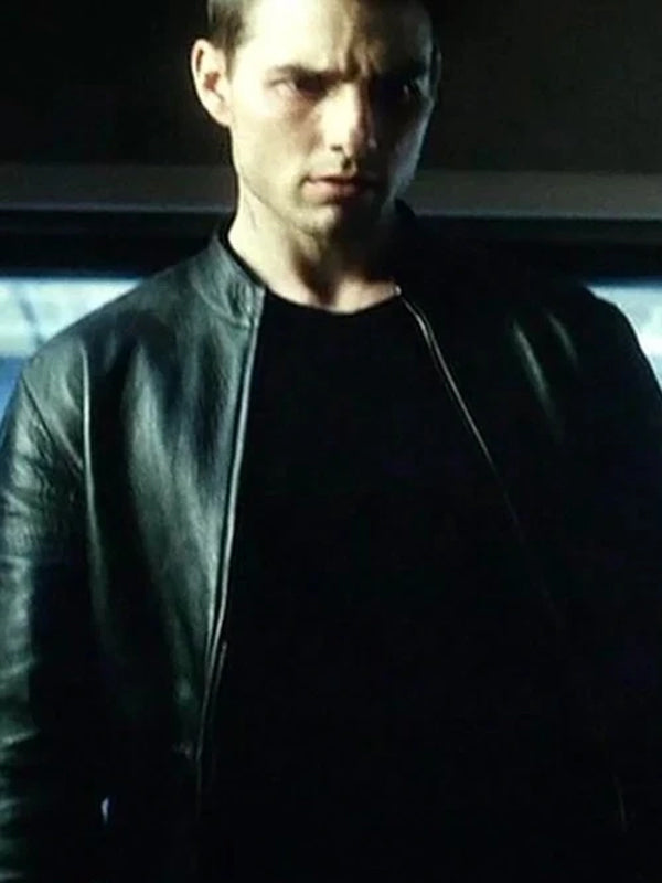 Schwarze Lederjacke von Minority Report mit Tom Cruise