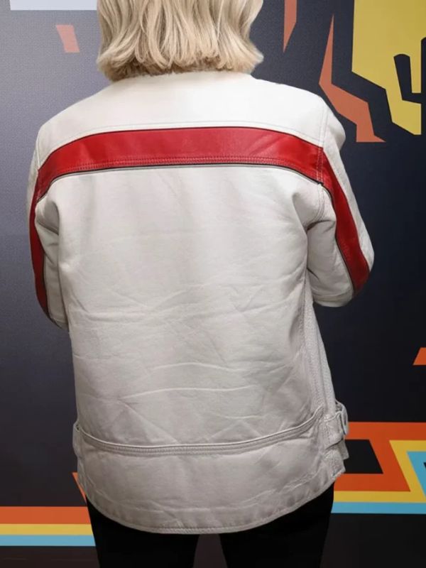 Racing Championship Sydney Sweeney White and Red Cafe Racer Leather Jacket