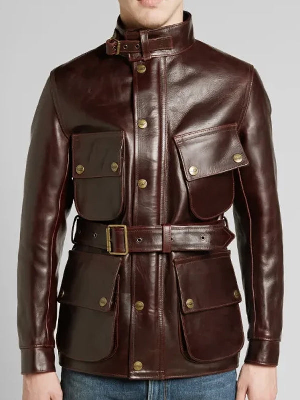 Barbour Triumph Braune Motorrad-Lederjacke