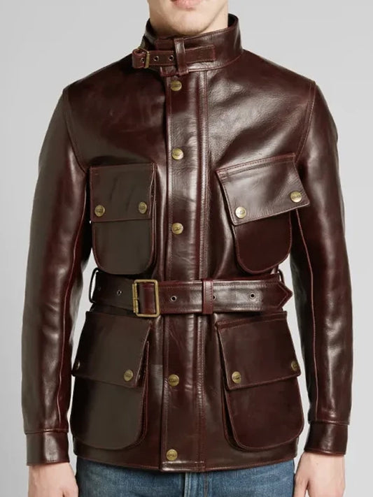 Barbour Triumph Braune Motorrad-Lederjacke