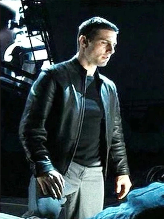 Schwarze Lederjacke von Minority Report mit Tom Cruise