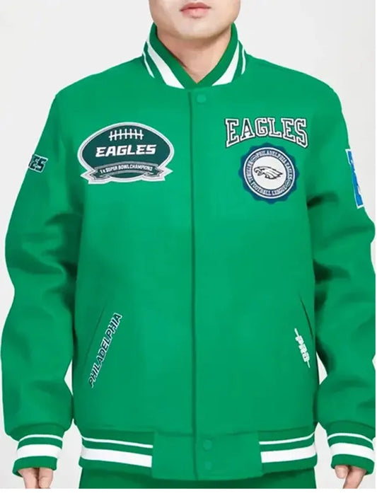 NFL Philadelphia Eagles – Collegejacke mit Wappen in Kelly Green