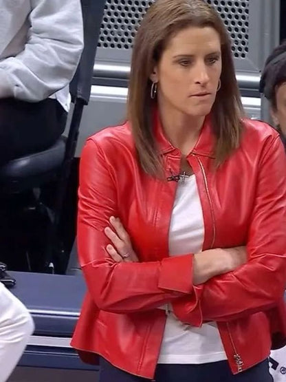 Basketball Coach Stephanie White Red Leather Jacket