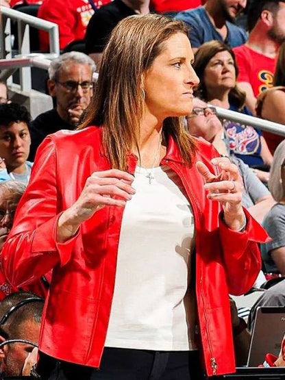 Basketball Coach Stephanie White Red Leather Jacket