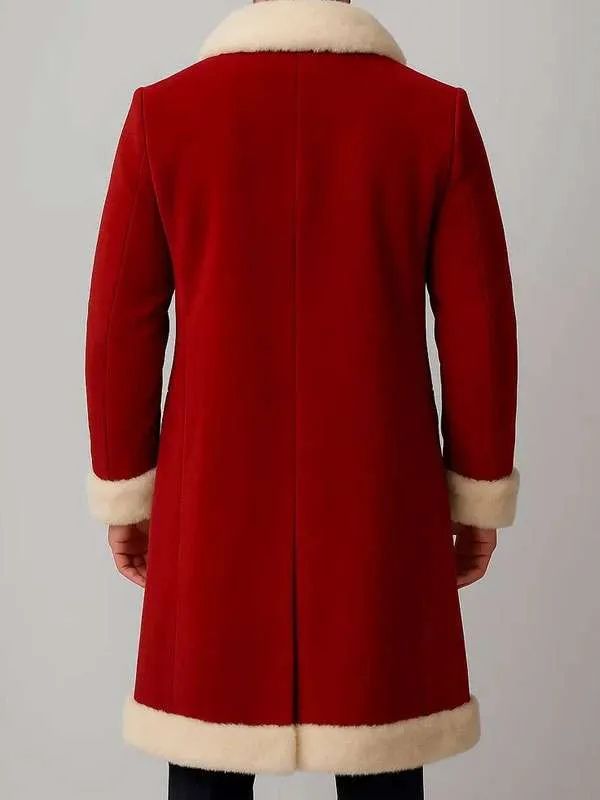 Classic Santa Style Red Fur Trim Coat for Men