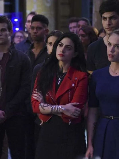 Emeraude Toubia Shadowhunters S02 Red Suede Leather Jacket