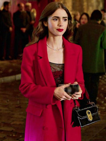 Emily in Paris Emily Cooper Red Wool Trench Coat