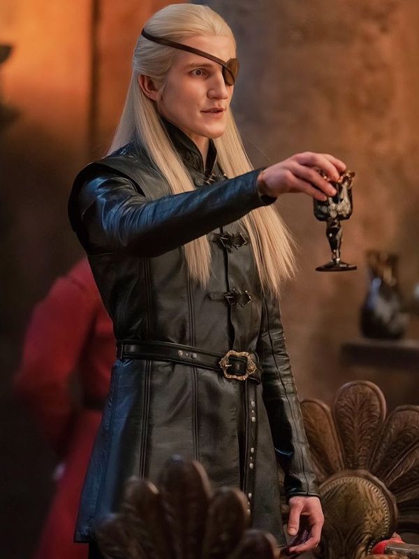 Ewan Mitchell House of the Dragon S03 Black Leather Coat