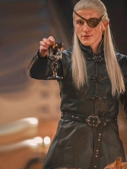 Ewan Mitchell House of the Dragon S03 Black Leather Coat