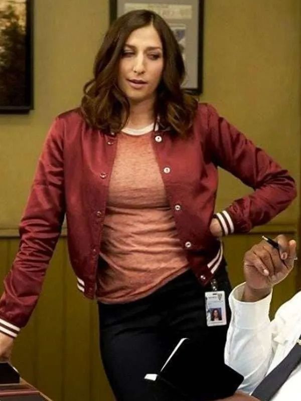 Gina Linette Brooklyn 99 Red Satin Varsity Bomber Jacket