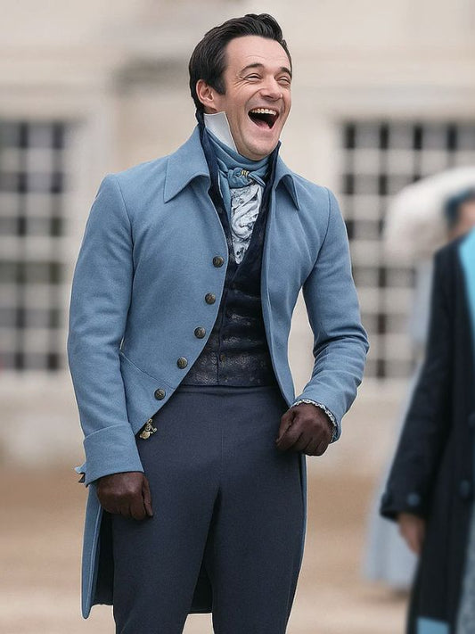 Luke Thompson Bridgerton S04 Blue Wool Coat
