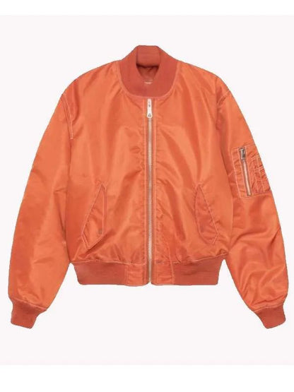 Margo’s Got Money Troubles Elle Fanning Orange Bomber Jacket