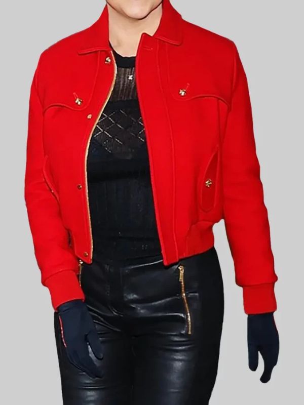 Mariah Carey Red Wool Bomber Jacket