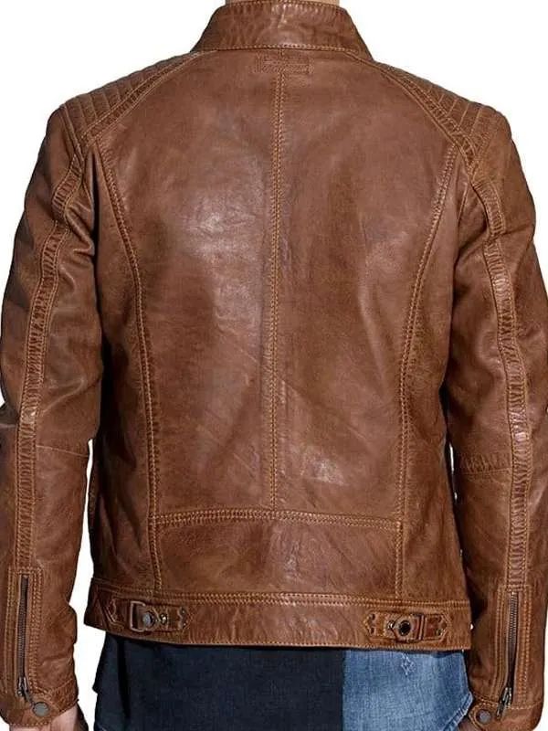 Men Cafe Racer Brown Real Leather Jacket