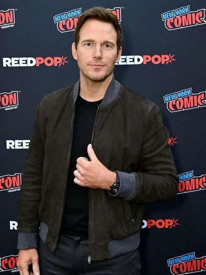 Mercy Movie Premiere Chris Pratt Suede Bomber Leather Jacket