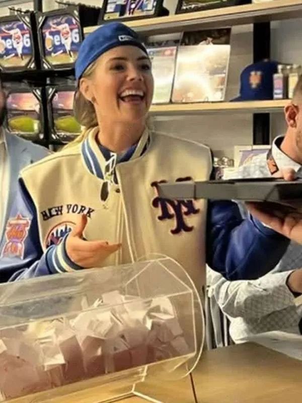 New York Mets Kate Upton White Varsity Jacket