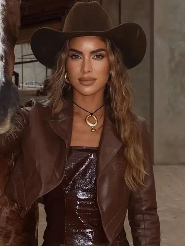 Rodeo Cowgirl Camila Coelho Brown Cropped Leather Jacket