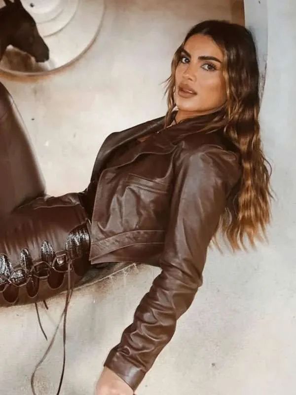 Rodeo Cowgirl Camila Coelho Brown Cropped Leather Jacket