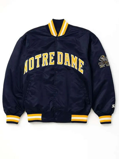 University of Notre Dame Starter 90’s Blue Satin Bomber Jacket