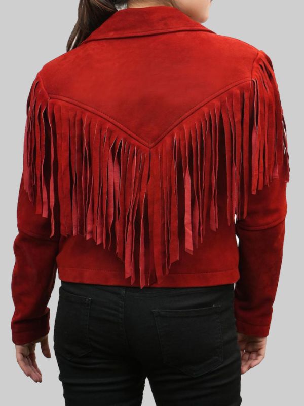 Women’s Red Western Style Fringed Leather Jacket