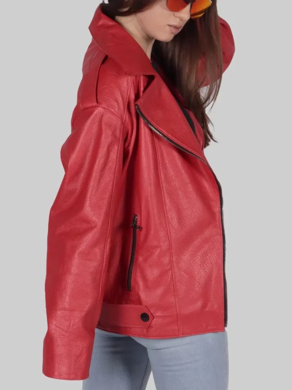 Women's Red Biker Leather Jacket